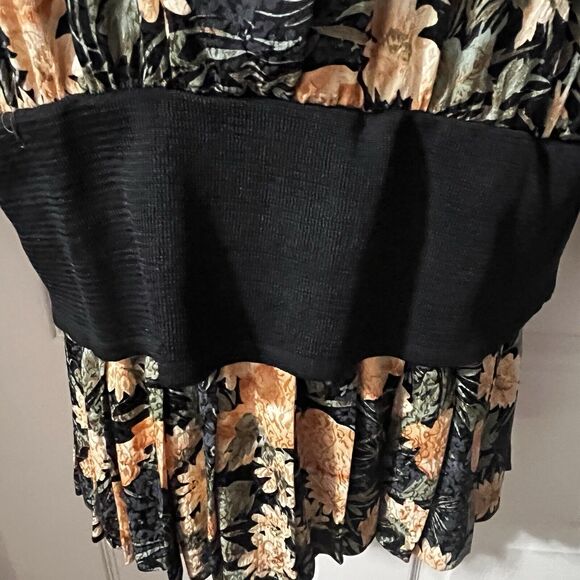 Norma Walters Dress Blouson 100% Silk Floral Multicolor Pleated Flapper Size 12 - Picture 5 of 11